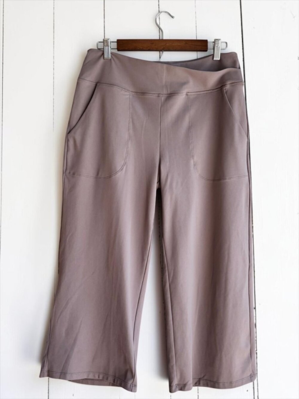 G4Free Taupe Cropped Wide Leg Yoga Pants Pull On Pockets Size XL
